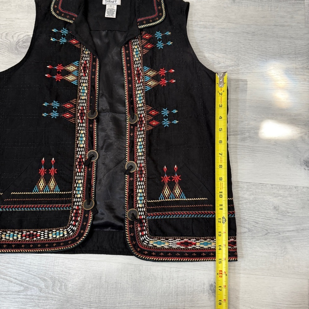 Graff Southwestern Style Black Vest with Colorful Embroidery Size M - Picture 17 of 17